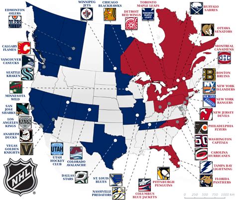 NHL 2020-2021 szezon divízióinak térképe