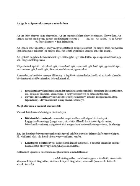 Az ige szerepe a mondatban