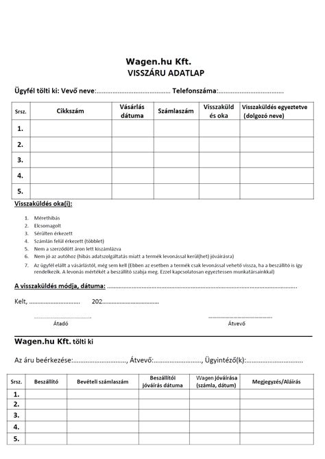 Termék visszaküldési szabályok