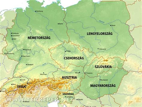 Térkép: Közép-Európa Romániával, Ausztriával és Magyarországgal