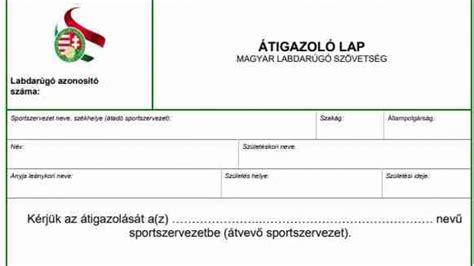Példa kitöltött átigazoló lapra (MLSZ)