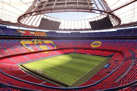 Camp Nou stadion kívülről, napfényben