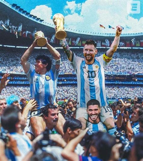 Diego Maradona és Lionel Messi a világbajnoki trófeával