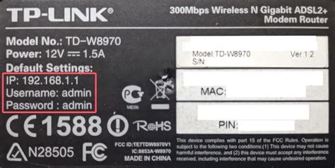 Router alján található adattábla