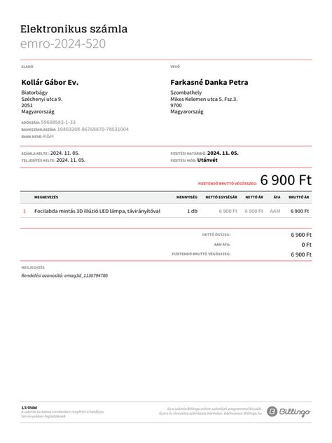 Elektronikus számla minta