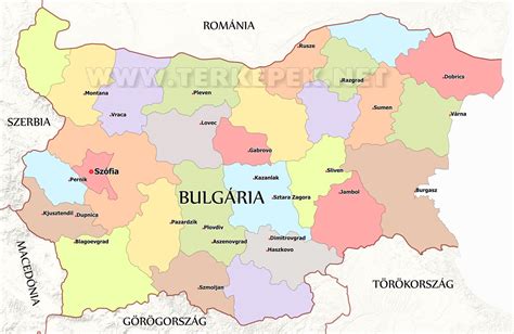 Bulgária térképe Szófia és Plovdiv megjelölésével