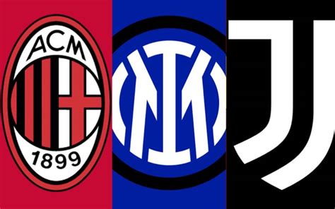 A Juventus, AC Milan és Inter Milan címerei