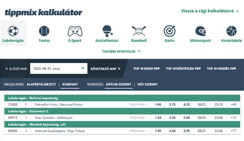 Tippmix kalkulátor felülete