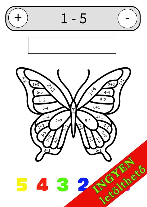pillangós színező matek feladatokkal