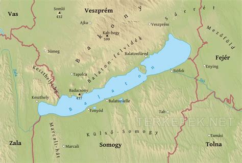Térkép a Balaton-felvidék borvidékről, kiemelve Balatonfüred környékét