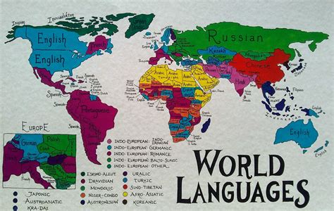 World map with languages highlighted