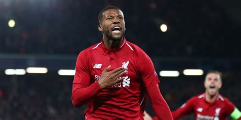 Georginio Wijnaldum ünnepli a gólját a Liverpool-Barcelona mérkőzésen