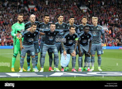 A Manchester United és a Celta Vigo játékosai a 2017-es Európa Liga elődöntő visszavágóján