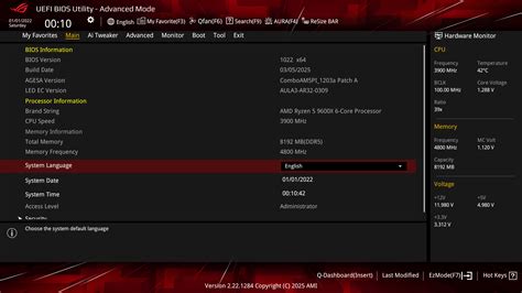 Az UEFI grafikus felületét bemutató képernyőfotó