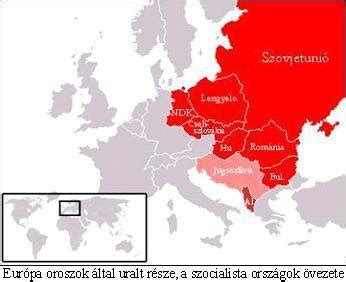 Térkép: A szovjet érdekszférába tartozó országok Európában a hidegháború idején
