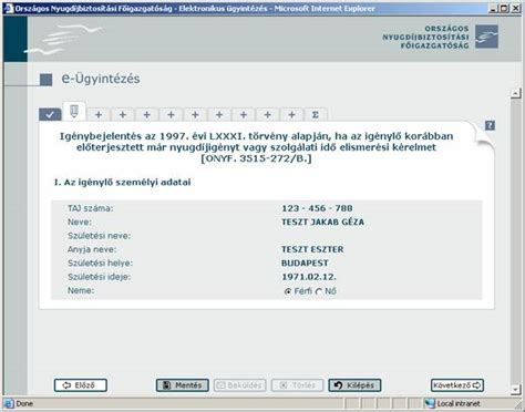 Elektronikus űrlap kitöltésének lépései