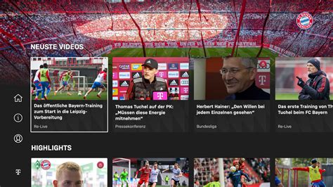 FC Bayern TV PLUS felület és különböző tartalomtípusok
