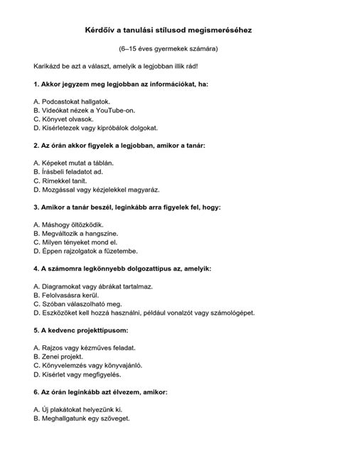 Gyermekek különböző tanulási stílusokkal