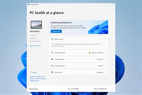Windows 11 PC Health Check alkalmazás eredménye