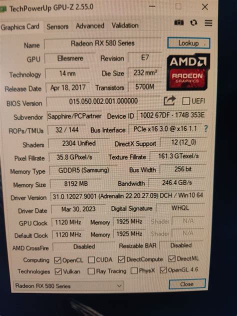 GPU-Z képernyőkép a UEFI támogatásról