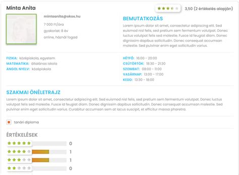 Részletes játékosprofil adatlap online felületen