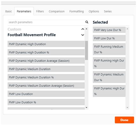 A Football Movement Profile (FMP) mozgáskategóriái