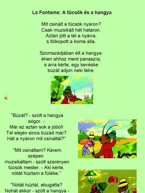 A Tücsök és a Hangya mese illusztrációja, ahol a tücsök a hangyához fordul segítségért
