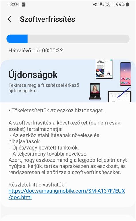Szoftverfrissítés folyamata telefonon