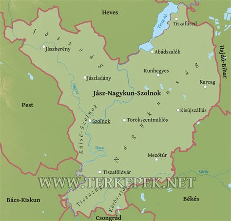 Szolnok megye térképe a jelentősebb sporttelepek jelölésével