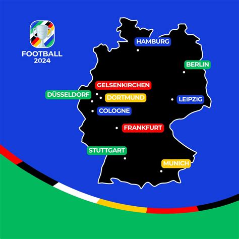 A 2024-es németországi labdarúgó-Európa-bajnokság logója és a helyszínek térképe