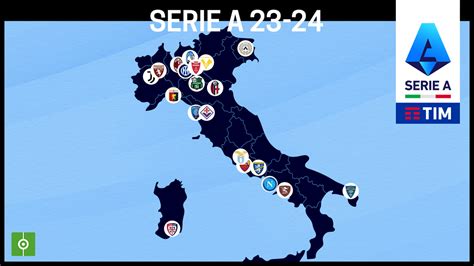 Olaszország futballtérképe kiemelve a Serie A stadionokkal