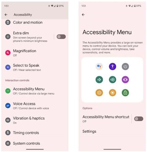 Kisegítő lehetőségek menü Androidon