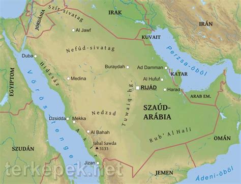 Térkép Szaúd-Arábiáról, Jeddah kiemelve