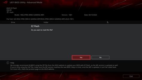 BIOS frissítés folyamata az ASUS EZ Flash utilityben