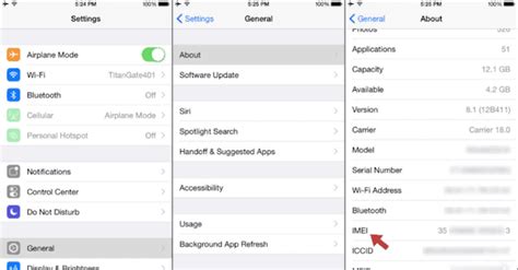 iPhone beállítások az IMEI szám megtalálásához
