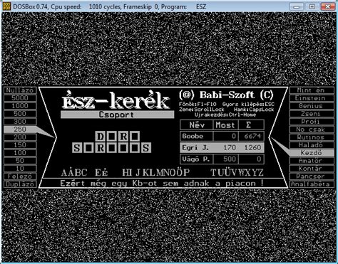 Az eredeti Ész-kerék játék képernyőképe DOS felületen