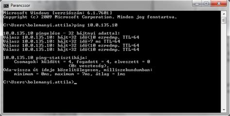 Ping parancs futtatása parancssorban