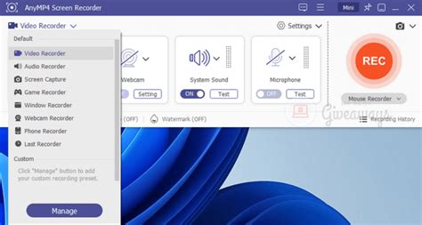 AnyMP4 Screen Recorder felület