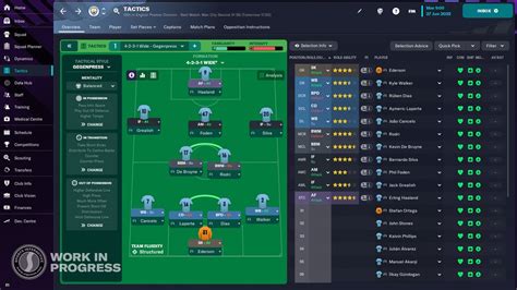 Football Manager 2023 játékfelület - játékosprofil vagy taktikai képernyő