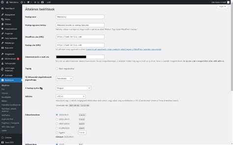WordPress általános beállítások képernyő