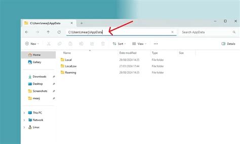 Fájlútvonal a Windows Intézőben az AppData mappához