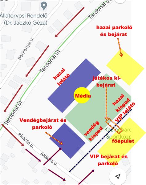 Stadion körüli parkolóhelyek térképe és lezárások jelölése