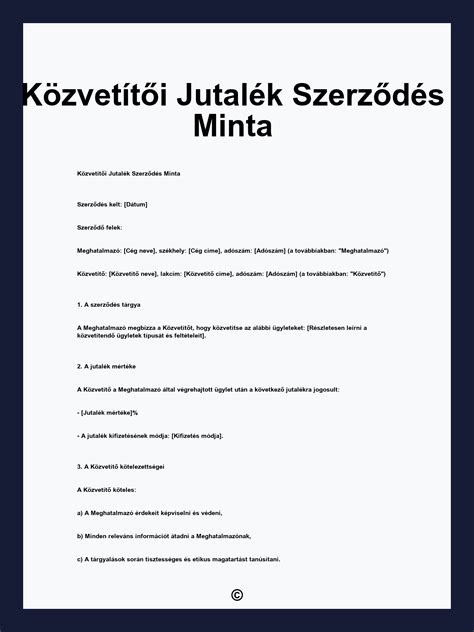 Közvetítői szerződés mintája és aláírási pontok