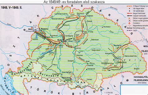 Az 1848-49-es forradalom és szabadságharc eseményeit ábrázoló térkép