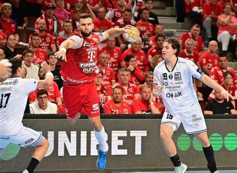 A Telekom Veszprém és a Montpellier HB csapatainak játékosai a Bajnokok Ligája mérkőzésén
