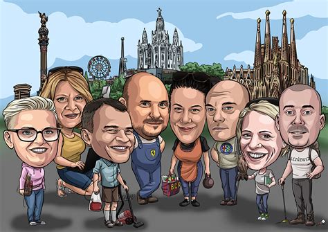 Labdamentés a fáról csoportkép karikatúra