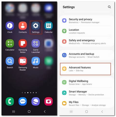 Android telefon menüje, beállítások ikonokkal