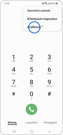Android telefon hívásbeállítások menüje
