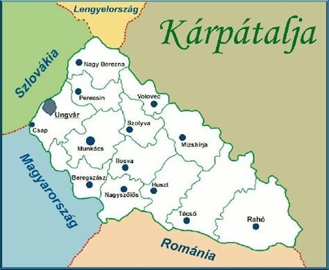 Kárpátalja térképe az 1918 és 1944 közötti határváltozásokkal