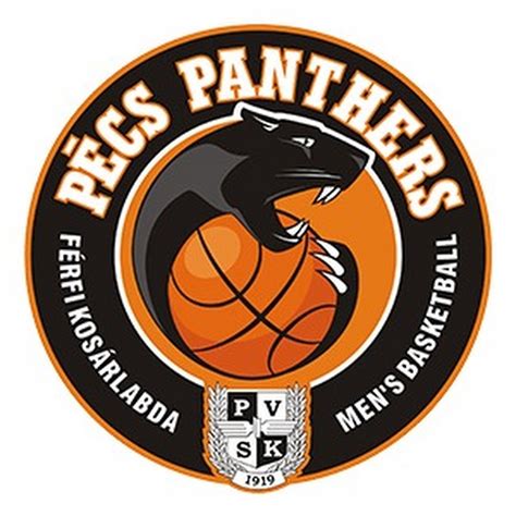 A PVSK-Panthers csapatának logója és a kosárlabdacsapat archív felvétele